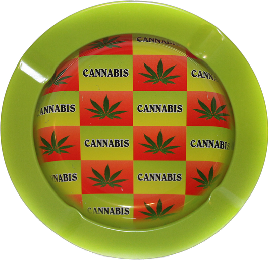 This ashtray is a vintage style, green with cannabis leaf ashtray. It is 5 1\4 inches in diameter and looks like an old school bar ashtray.
Always select style (in the drop down menu above) and quantity before purchasing your ashtray !!!!!
