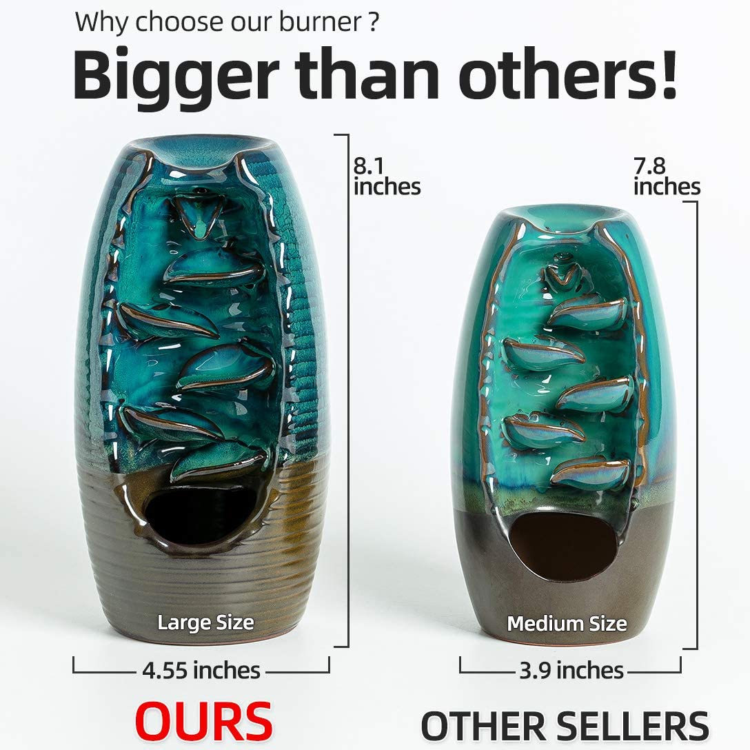 The Waterfall Ceramic Incense Burner is a beautiful home decor item that also provides aromatherapy. It comes with 150 backflow cones, tweezers, and a mat.