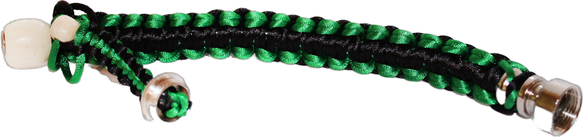 This Black and Green Bracelet Black and Green Bracelet Pipe is perfect for your backpack or bike. It has a 10" cord.