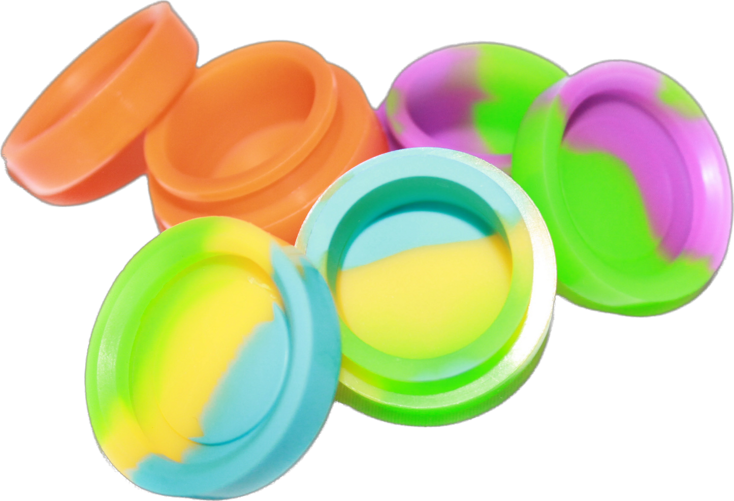 Silicon Non-Stick Wax Dab Containers 5ML-2 Pack- Multicolor. These containers are made of silicone, which makes them non-stick and easy to clean. They come in a variety of colors.