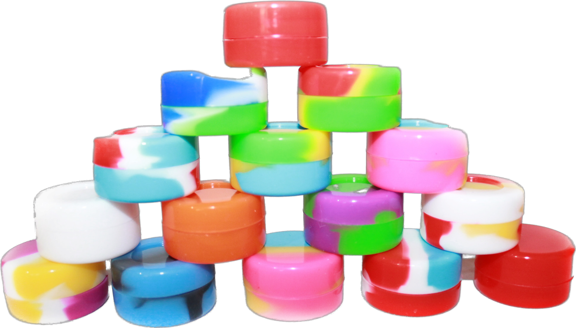 Silicon Non-Stick Wax Dab Containers 5ML-2 Pack- Multicolor. These containers are made of silicone, which makes them non-stick and easy to clean. They come in a variety of colors.