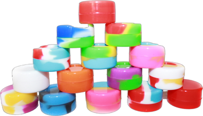 Silicon Non-Stick Wax Dab Containers 5ML-2 Pack- Multicolor. These containers are made of silicone, which makes them non-stick and easy to clean. They come in a variety of colors.