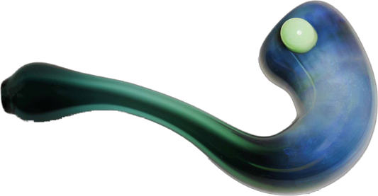 Lake Green Fumed Glass Sherlock Pipe. This Sherlock pipe is made from high-quality glass. This pipe is adorned with a fumed green finish.