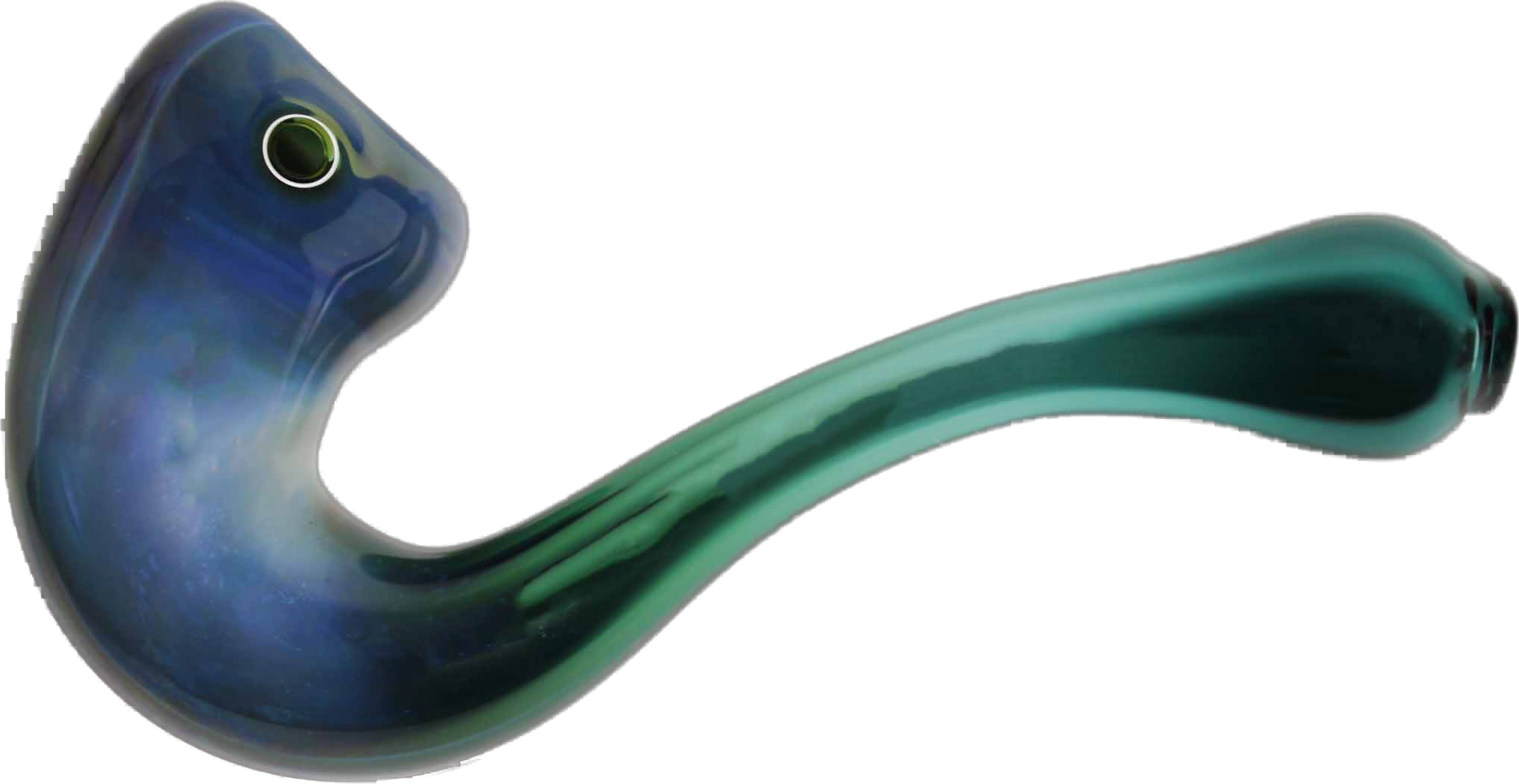 Lake Green Fumed Glass Sherlock Pipe. This Sherlock pipe is made from high-quality glass. This pipe is adorned with a fumed green finish.