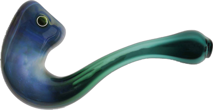 Lake Green Fumed Glass Sherlock Pipe. This Sherlock pipe is made from high-quality glass. This pipe is adorned with a fumed green finish.