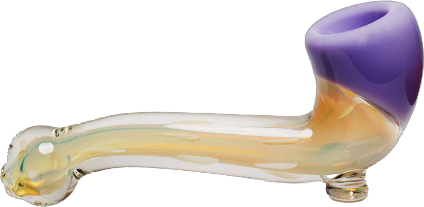 Premium Purple and Clear Gold Fumed Color Changing Glass Pipe. This glass pipe has a sleek feel and smooth hits. This one has different colors that change as you smoke, making it a pleasant experience.