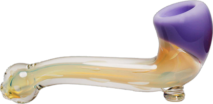 Premium Purple and Clear Gold Fumed Color Changing Glass Pipe. This glass pipe has a sleek feel and smooth hits. This one has different colors that change as you smoke, making it a pleasant experience.