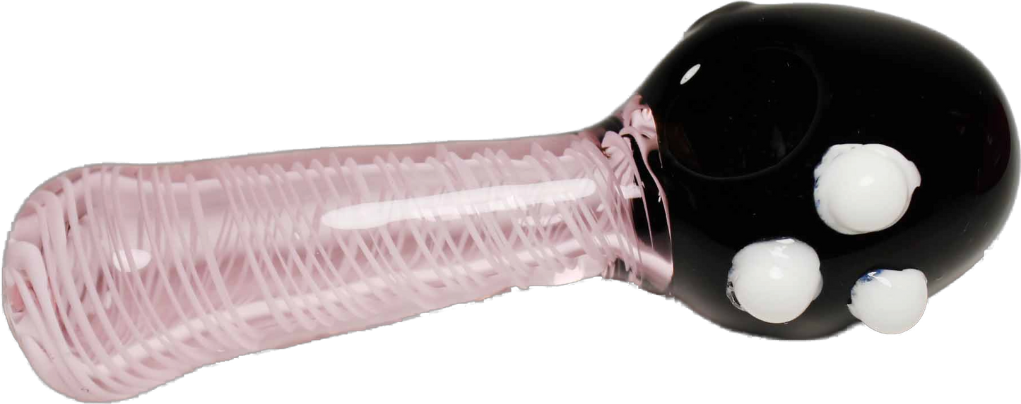 This 5" pink and black premium glass hand pipe is a collectible classic. It's made of handcrafted glass and features an art spiral design.&nbsp;