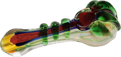 5" Multicolor Gold Fumed Color Changing Glass Pipe. This pipe has a claw-shaped bowl. It's made of glass and changes color when you smoke it.