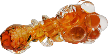 This 4" Classic Clear and Gold Fumed Color Changing Pipe is made of glass. It has an amazing design and changes colors while you're smoking.