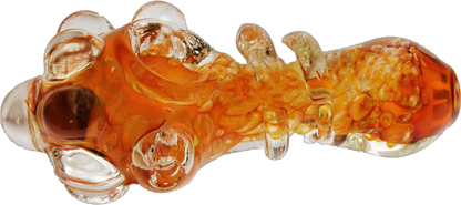 This 4" Classic Clear and Gold Fumed Color Changing Pipe is made of glass. It has an amazing design and changes colors while you're smoking.