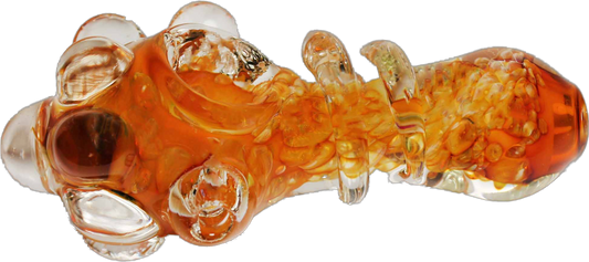 This 4" Classic Clear and Gold Fumed Color Changing Pipe is made of glass. It has an amazing design and changes colors while you're smoking.