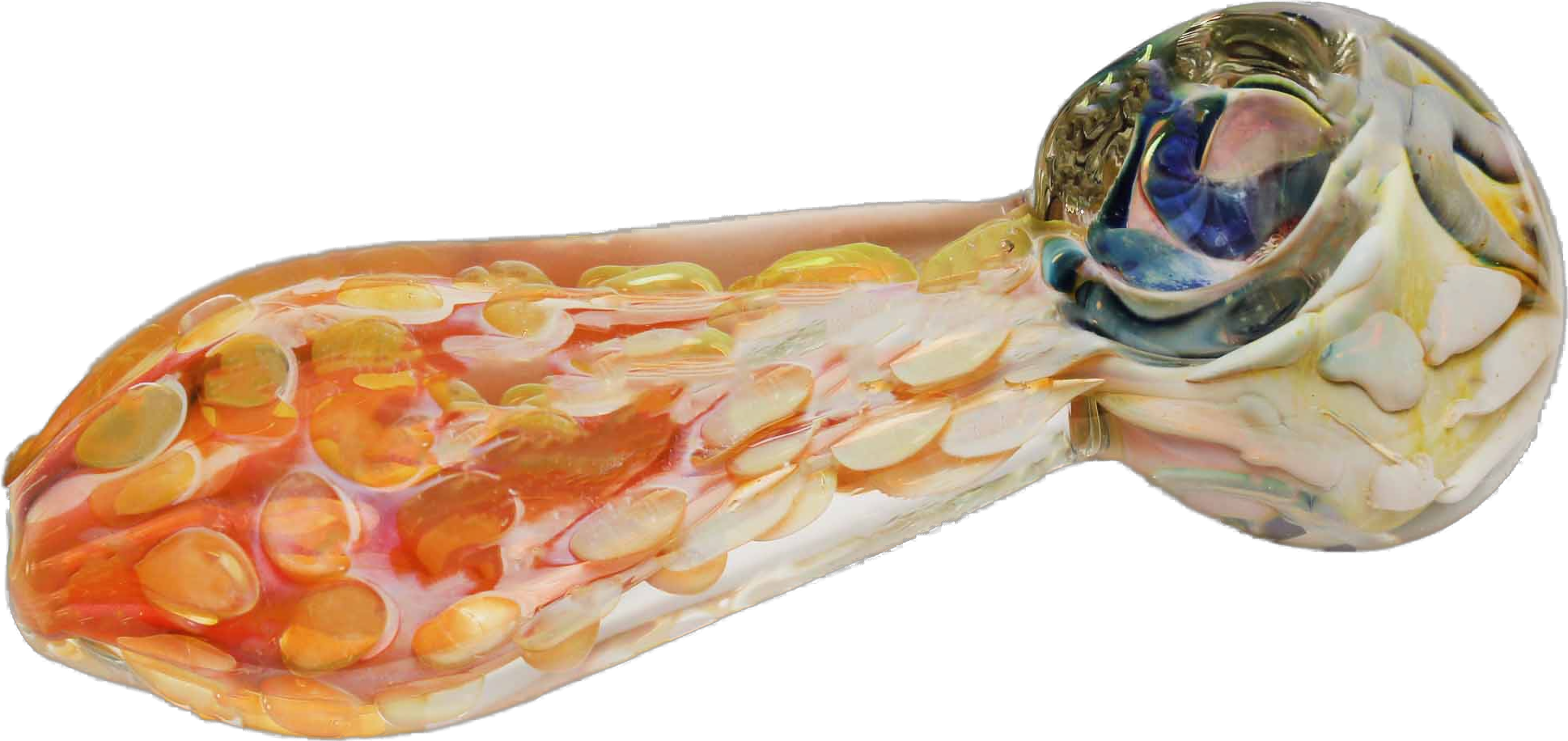 This is the Golden Fumed Premium Glass Smoking Pipe. It's made of high-quality glass and has a unique design.