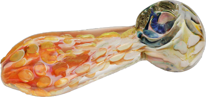 This is the Golden Fumed Premium Glass Smoking Pipe. It's made of high-quality glass and has a unique design.