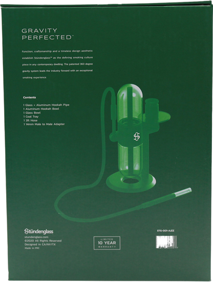 This Dr. Greenthumbs Stundenglass Gravity Bong is perfect for a party crowd. The anodized aluminum frame and borosilicate glass globes provide smooth hits. It comes with a silicone hose assembly, infusion chamber assembly, sticker set, and reusable craft box with handle. It's 15 inches tall.