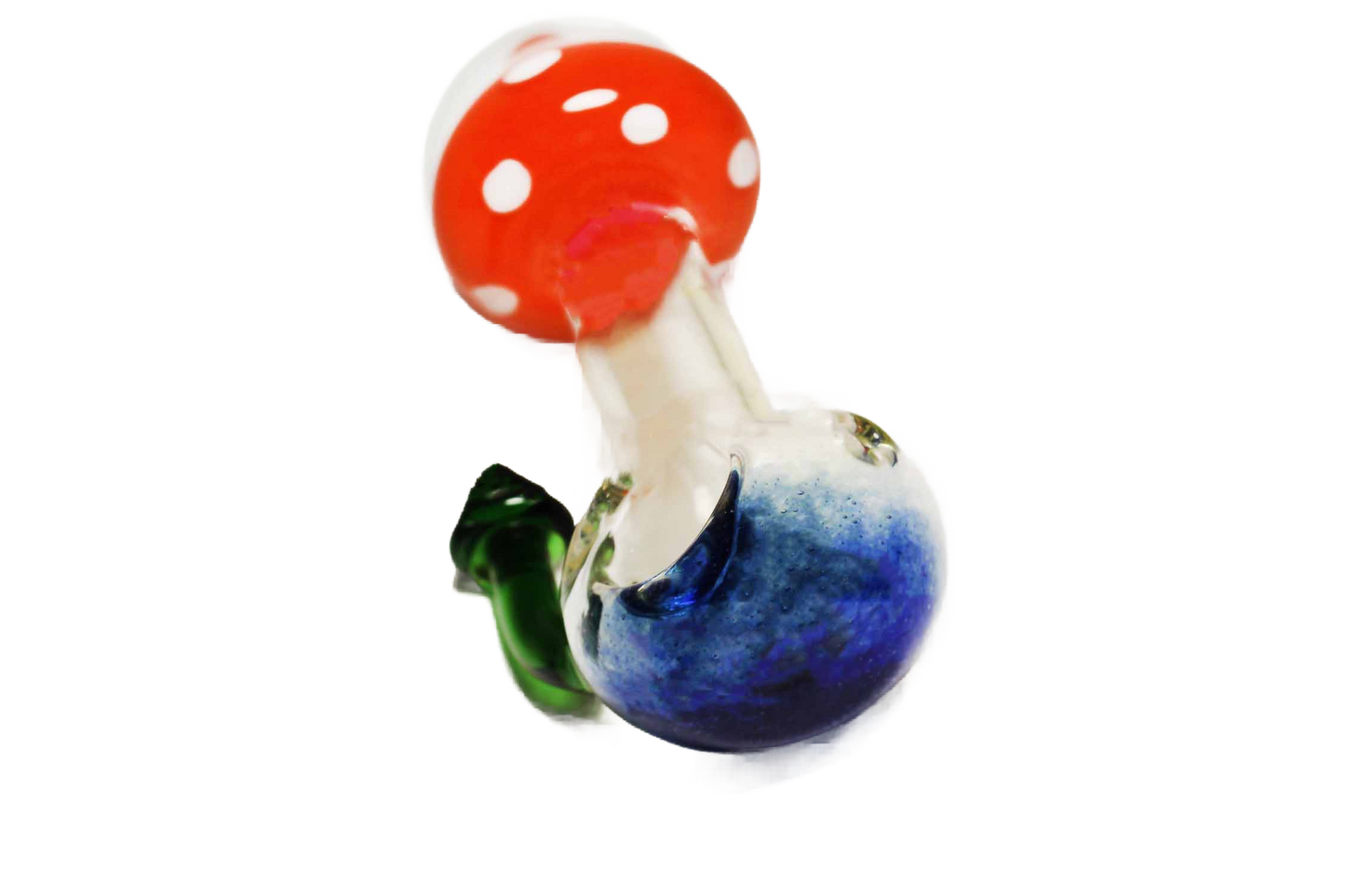 This hand-blown glass smoking pipe is a work of art that you can enjoy. It has a very unique design that looks like a mushroom.&nbsp;