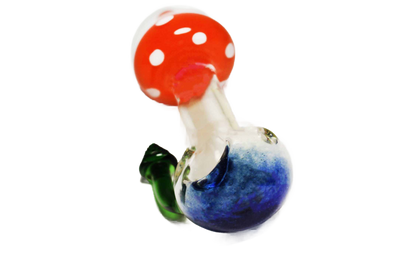 This hand-blown glass smoking pipe is a work of art that you can enjoy. It has a very unique design that looks like a mushroom.&nbsp;