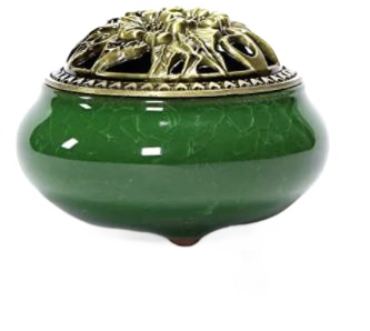 Emerald Green Incense Burner with Brass Incense Holder