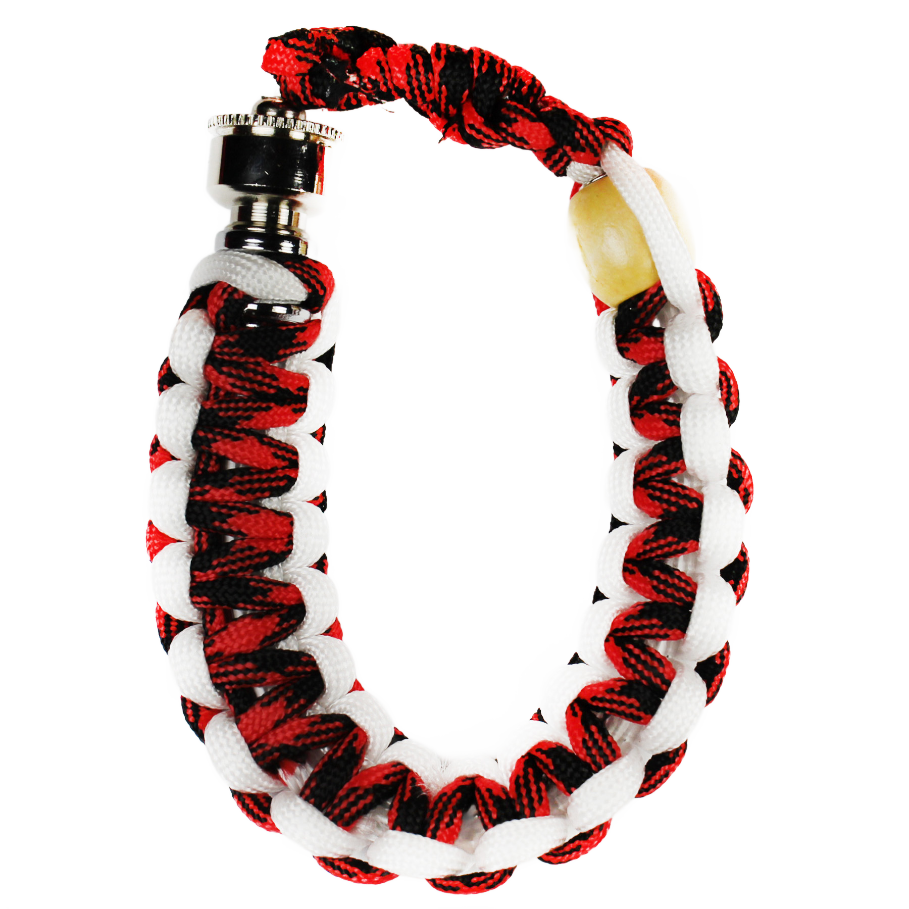 This Red and White Bracelet Pipe is perfect for your backpack or bike. It has a 10" cord.