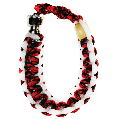 This Red and White Bracelet Pipe is perfect for your backpack or bike. It has a 10" cord.