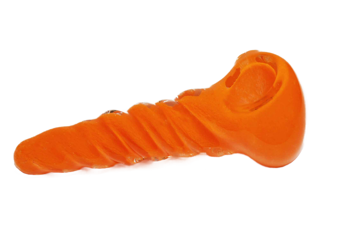 This is a beautiful thick glass 4" ORANGE UNICORN STEM smoking pipe with a vivid orange colored stem.