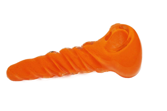 This is a beautiful thick glass 4" ORANGE UNICORN STEM smoking pipe with a vivid orange colored stem.