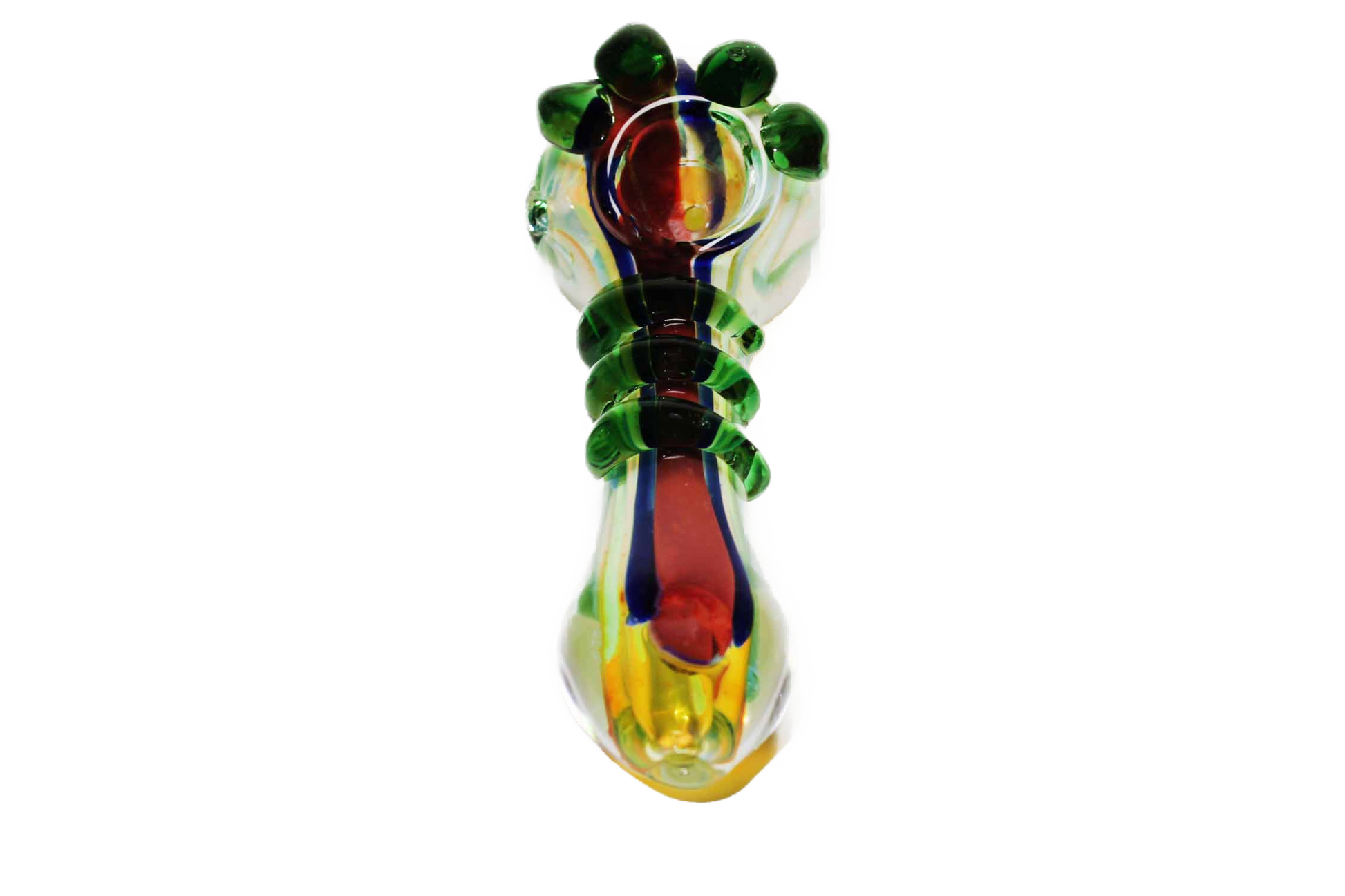 5" Multicolor Gold Fumed Color Changing Glass Pipe. This pipe has a claw-shaped bowl. It's made of glass and changes color when you smoke it.