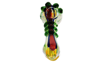 5" Multicolor Gold Fumed Color Changing Glass Pipe. This pipe has a claw-shaped bowl. It's made of glass and changes color when you smoke it.