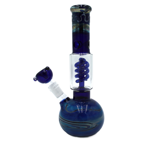 This Blue Galaxy Water Pipe has an ice catcher and percolator for a smooth smoking experience. It's made of high-quality thick glass, is 11 inches tall, and weighs 1.5 pounds.