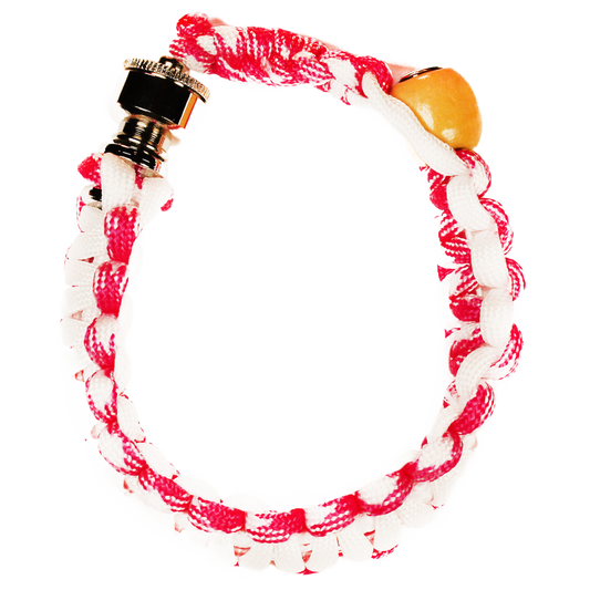 This Pink and White Bracelet Black and Green Bracelet Pipe is perfect for your backpack or bike. It has a 10" cord.