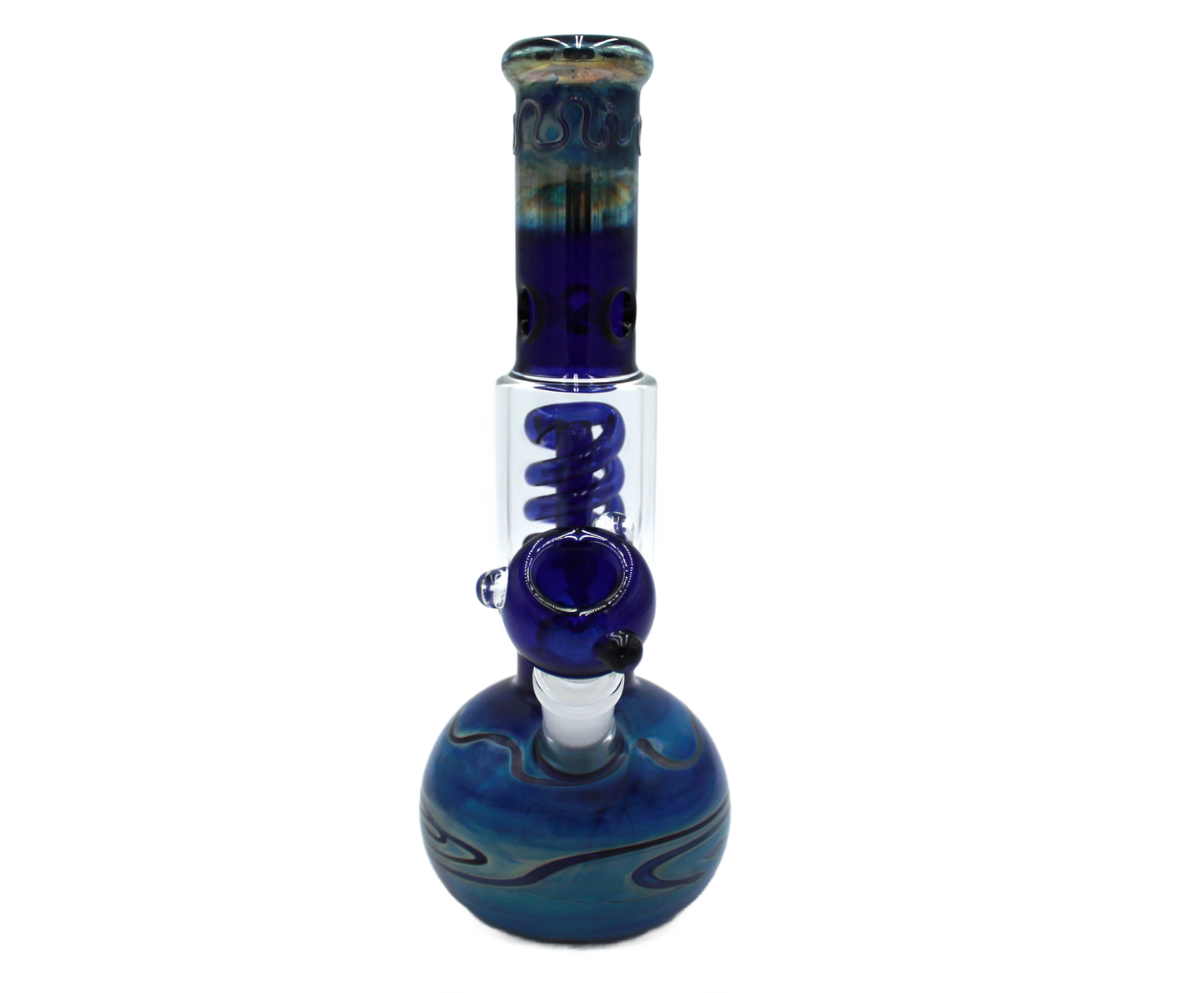 This Blue Galaxy Water Pipe has an ice catcher and percolator for a smooth smoking experience. It's made of high-quality thick glass, is 11 inches tall, and weighs 1.5 pounds.