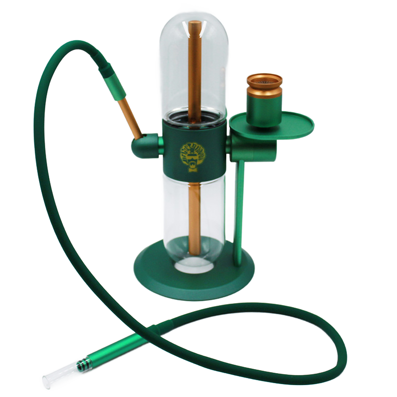 This Dr. Greenthumbs Stundenglass Gravity Bong is perfect for a party crowd. The anodized aluminum frame and borosilicate glass globes provide smooth hits. It comes with a silicone hose assembly, infusion chamber assembly, sticker set, and reusable craft box with handle. It's 15 inches tall.