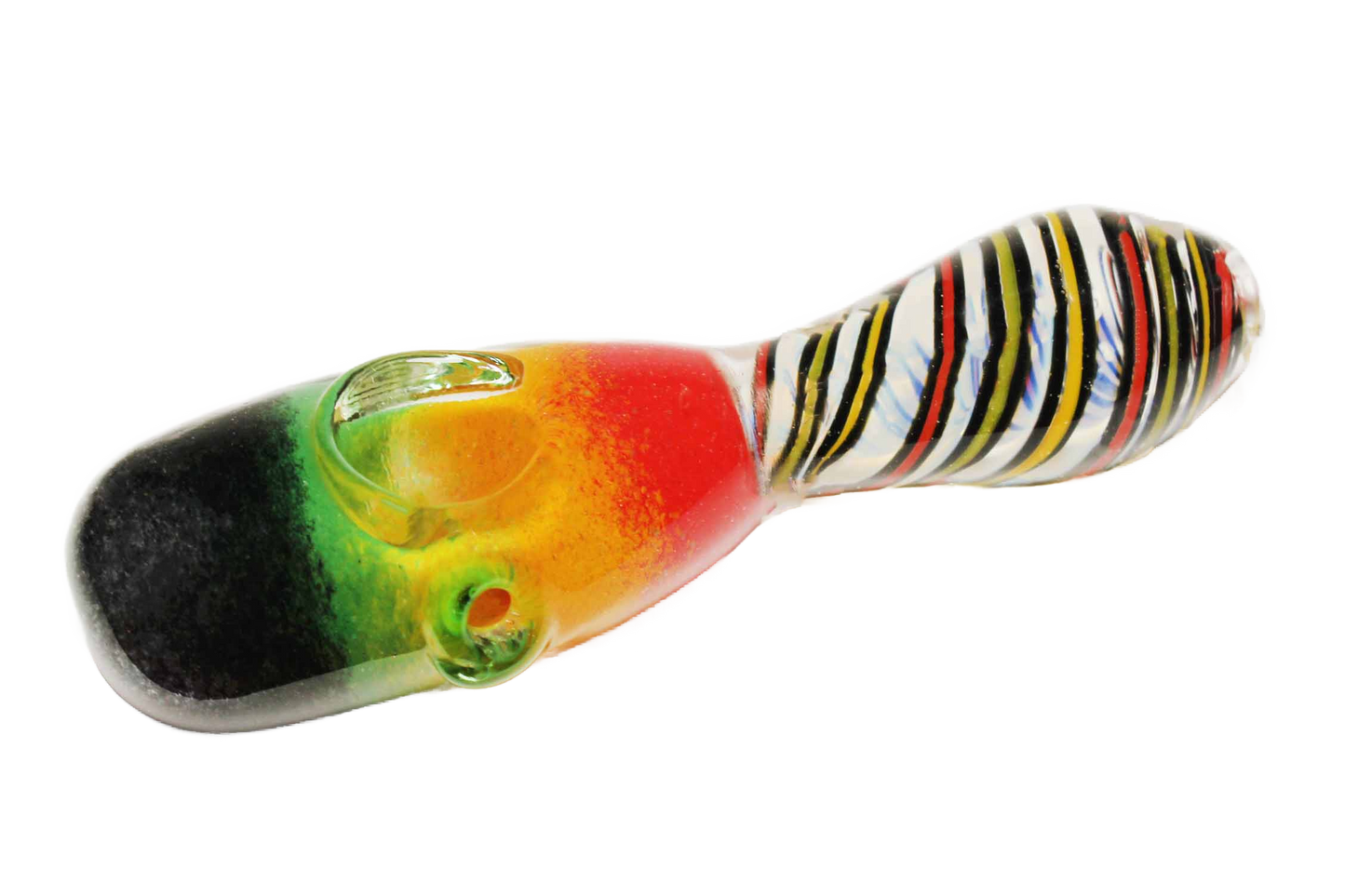 The 5'' Glass Rasta Hand Pipe is a multi-colored hand blown glass pipe. It's thick glass and feels nice in your hand. It delivers smooth hits.