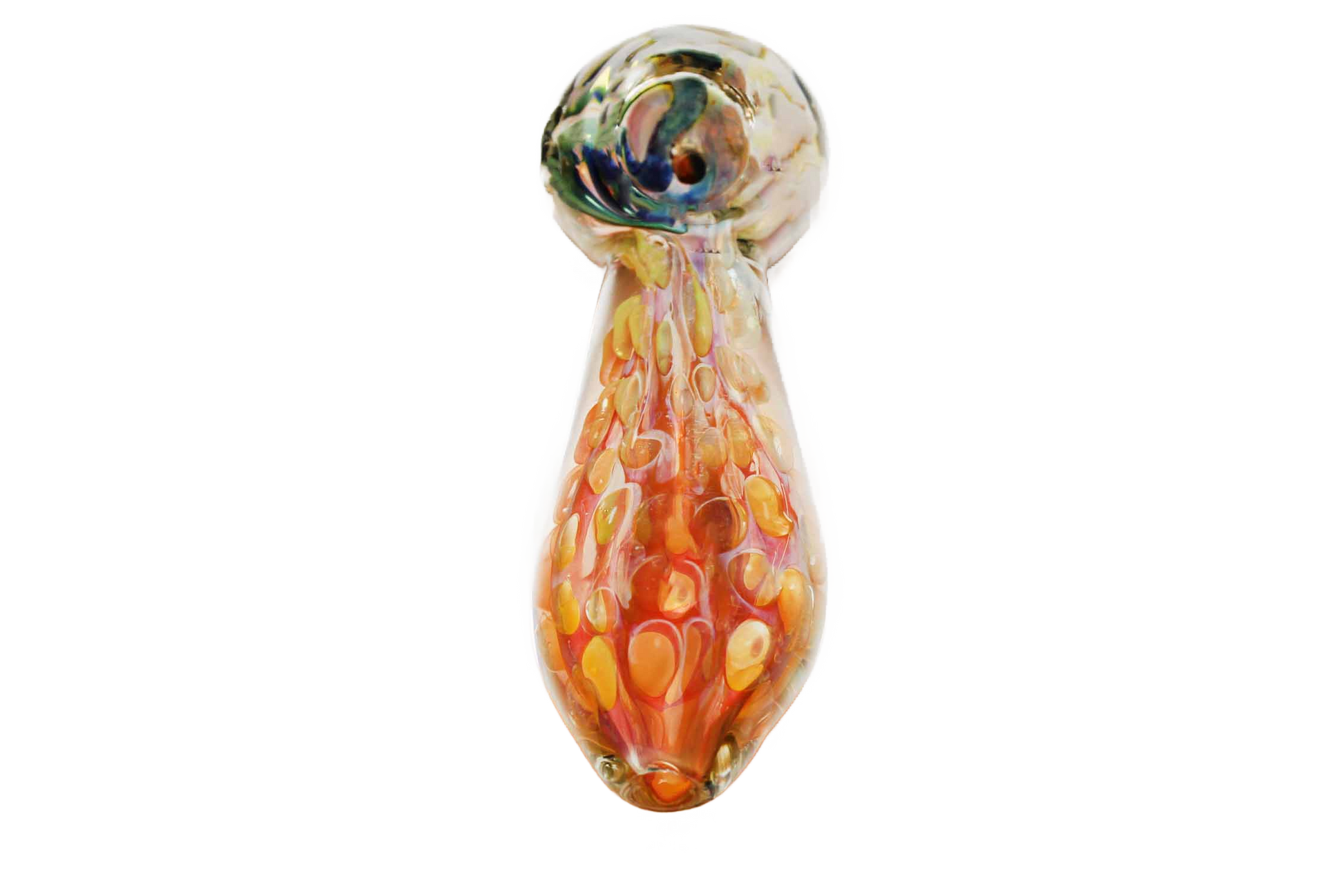 This is the Golden Fumed Premium Glass Smoking Pipe. It's made of high-quality glass and has a unique design.