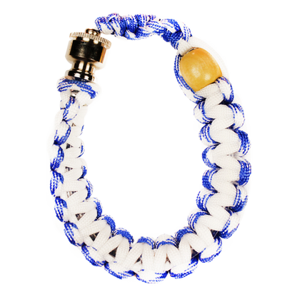 This Blue and White Bracelet Pipe is perfect for your backpack or bike. It has a 10" cord.