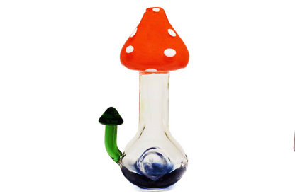 This hand-blown glass smoking pipe is a work of art that you can enjoy. It has a very unique design that looks like a mushroom.&nbsp;