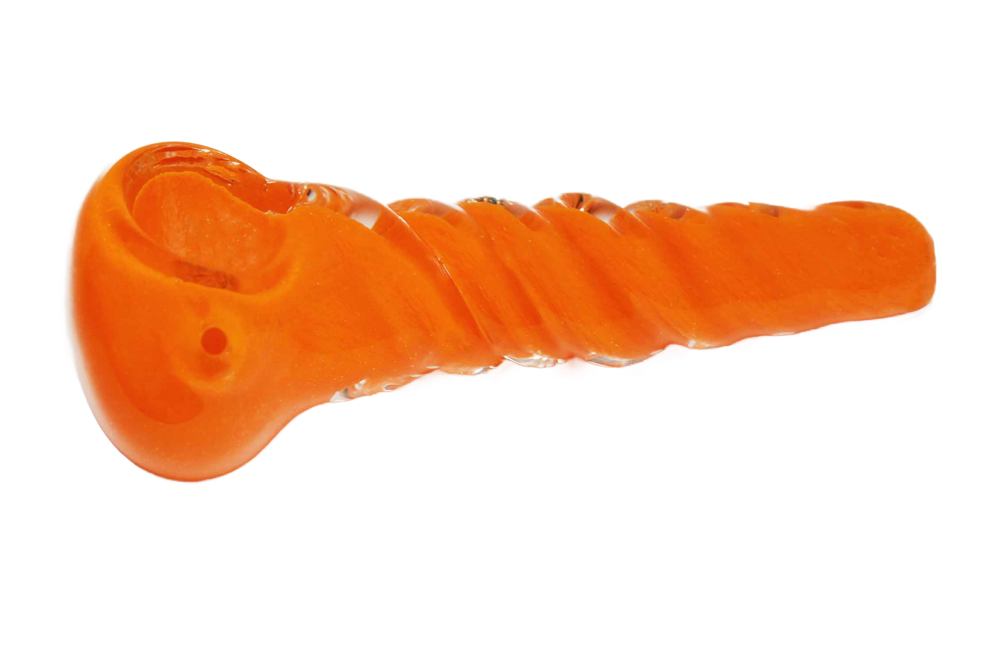 This is a beautiful thick glass 4" ORANGE UNICORN STEM smoking pipe with a vivid orange colored stem.