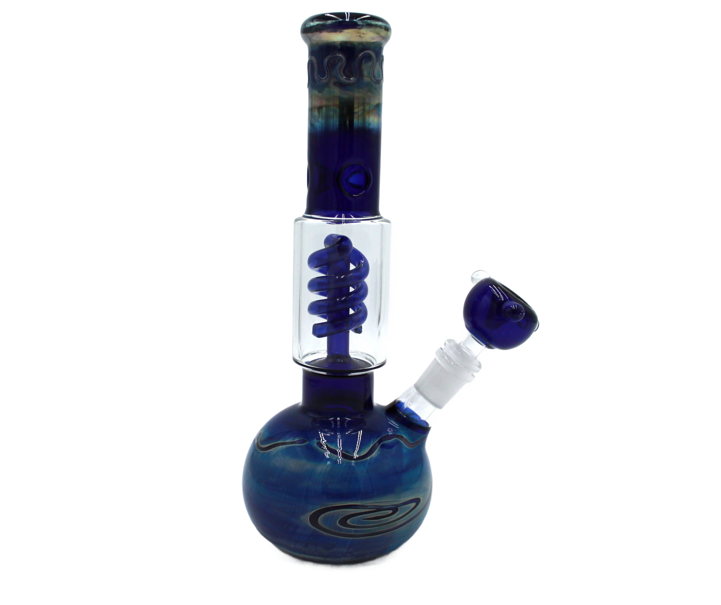 This Blue Galaxy Water Pipe has an ice catcher and percolator for a smooth smoking experience. It's made of high-quality thick glass, is 11 inches tall, and weighs 1.5 pounds.