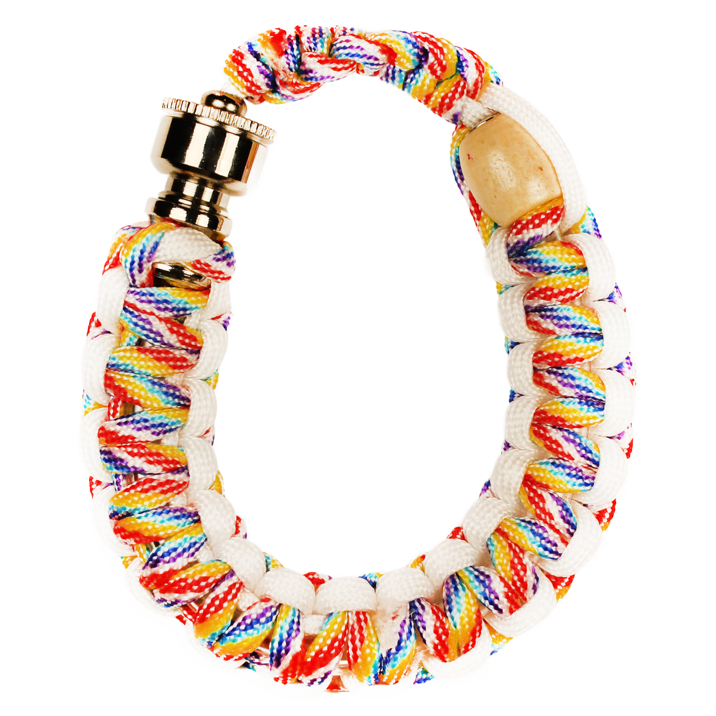 This Rainbow Bracelet Pipe is perfect for your backpack or bike. It has a 10" cord.