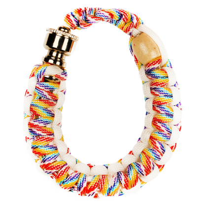 This Rainbow Bracelet Pipe is perfect for your backpack or bike. It has a 10" cord.