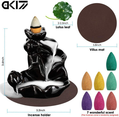 Waterfall Ceramic Incense Burner  with 20 Backflow Cones