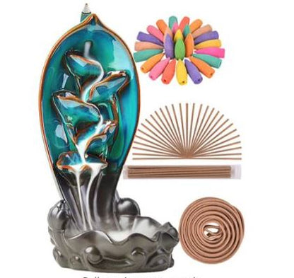 This waterfall incense burner is a beautiful work of art. It comes with 120 backflow incense cones, 30 incense sticks, and a mat. It's perfect for home, office, yoga, or aromatherapy.